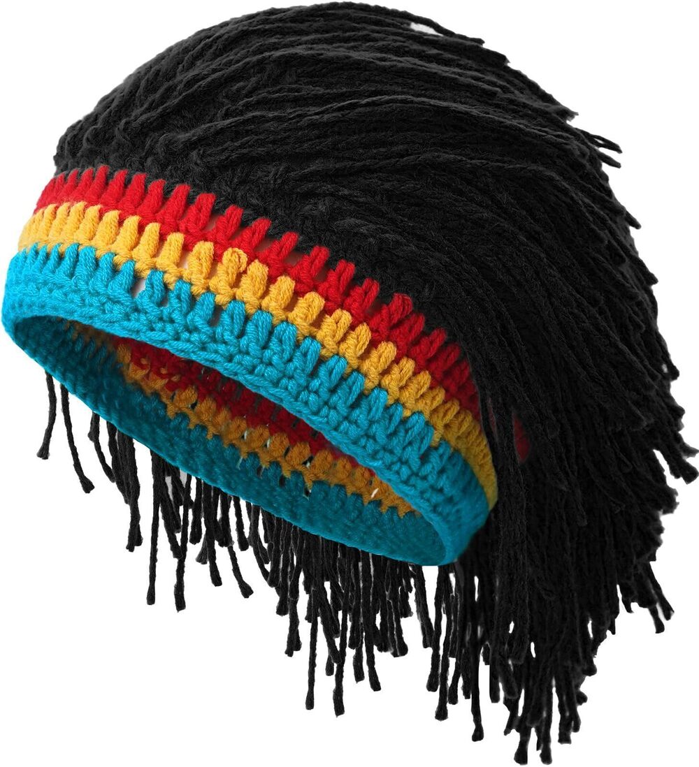 1721 Wig Hat Knitted Wigs Beanie Hats with Dreadlocks Reggae Wig Cap Black